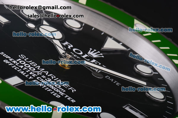 Rolex GMT-Master II Wall Clock Quartz Steel Case with Green Bezel and Black Dial - Click Image to Close
